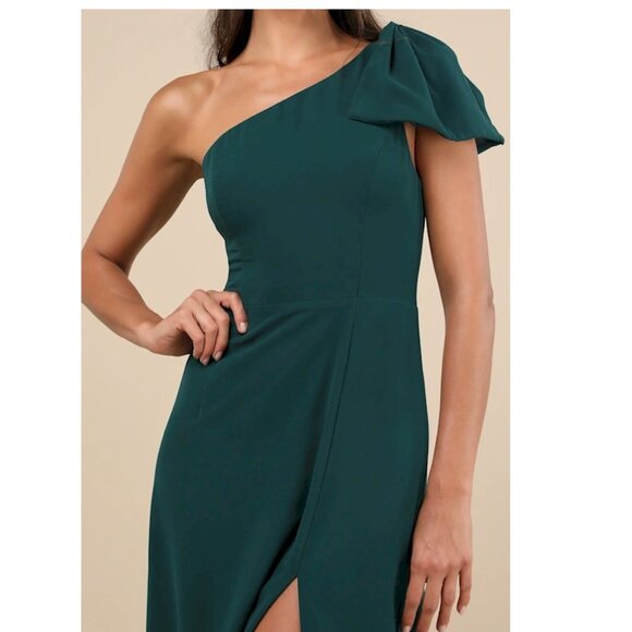 Lulus Simply Brilliant Emerald One-Shoulder Bow Maxi Dress Size Medium New NWT - Picture 2 of 5